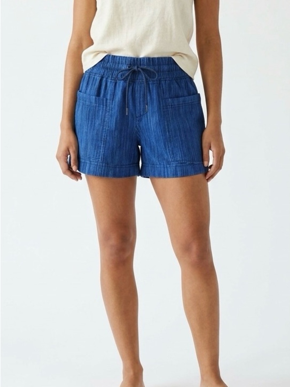 Athleta Cabo Linen Textured 4" Shorts Blue Size 2 Coastal Boho Resortwear